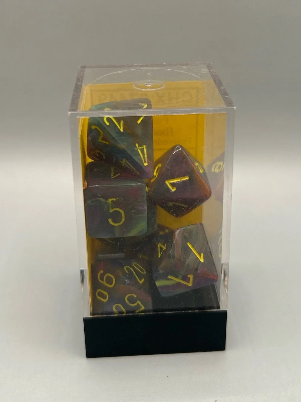 Chessex 7 Count Festive Rio Yellow Dice Cube Box D&D Dungeons Dragons RPG DND